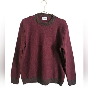 McConnell Mens 100% Lambswool Burgundy/ Brown Knit Crew-Neck Sweater Size M